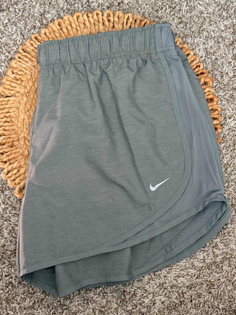 Nike Women's Athletic Shorts in Sage Green with White Swoosh